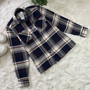 Wax London Men’s Astro Check Whiting Overshirt – Navy, Size M (NEW)